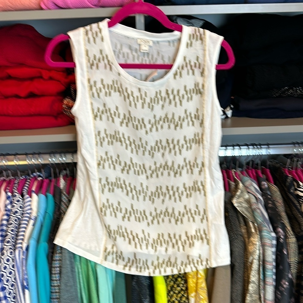 J Crew white and olive sleeveless top size XS NWT
